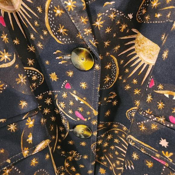 Farm Rio Leopard Sky Celestial Puff Sleeve Belted Blazer brown Jacket size large - Picture 7 of 9